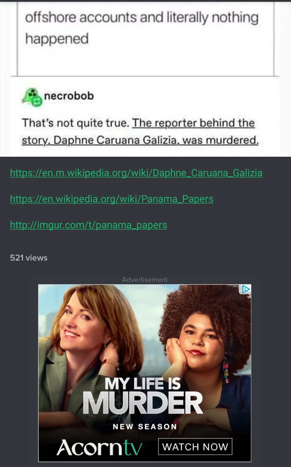 The image shows a screenshot of a Reddit comment thread where a user named 'necrobob' responds to a dismissive comment about…