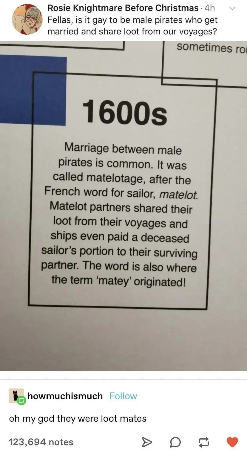 A screenshot of a social media post showing a historical fact box labeled '1600s' which states that marriage between male…