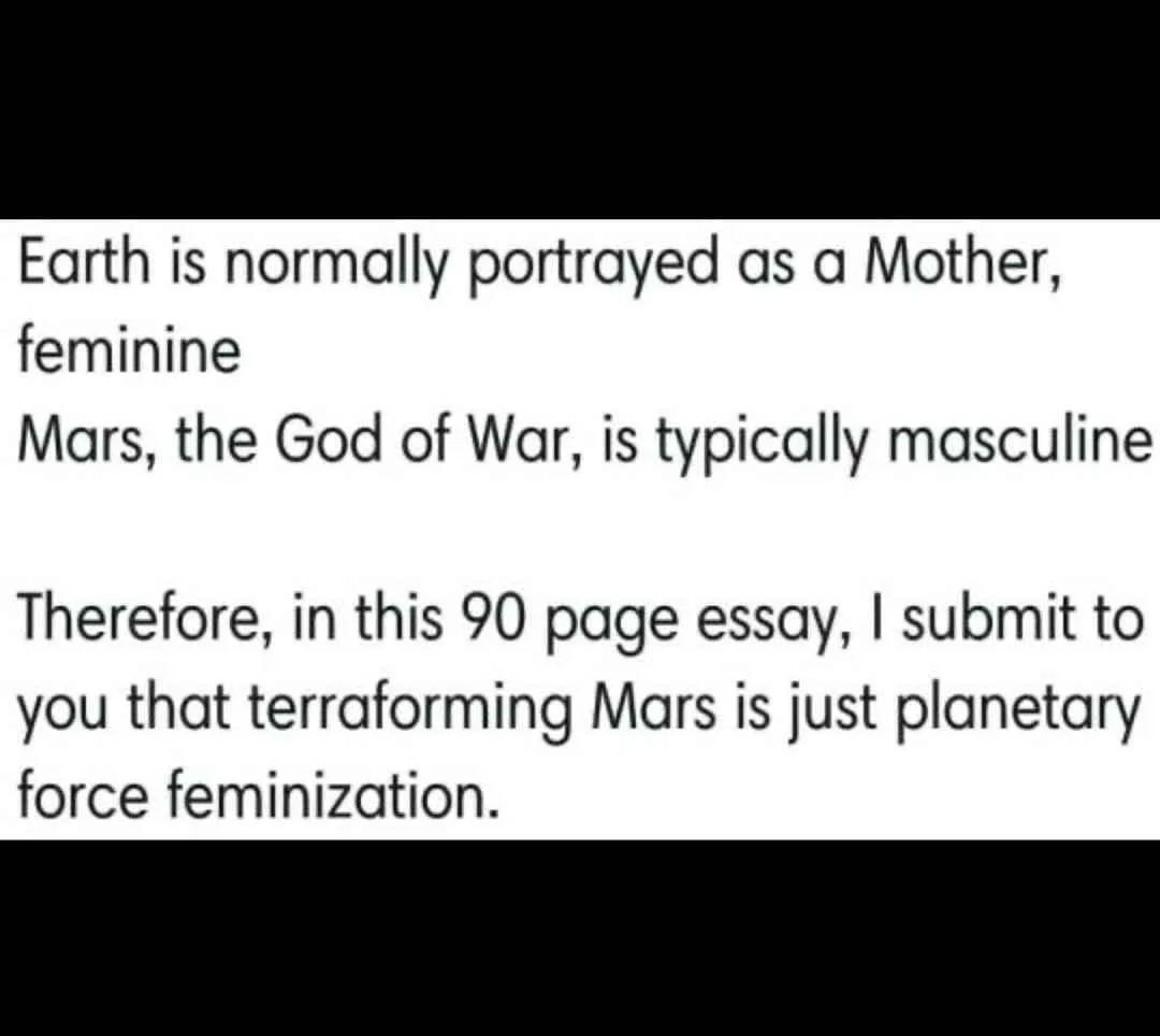 The image displays black text on a plain white background, stating that Earth is typically portrayed as a feminine mother…