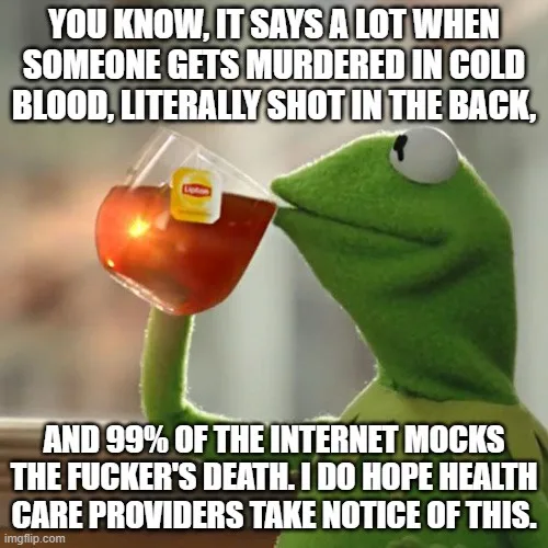 A green frog puppet, Kermit the Frog, is shown sipping tea from a glass with a Lipton tea bag visible. The image has large…