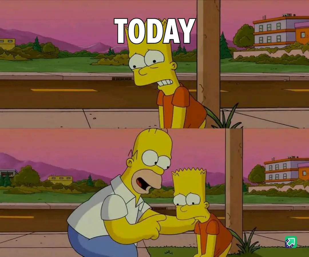 The image is split into two panels showing Bart Simpson looking annoyed in the top panel with the word 'TODAY' overlaid. In…