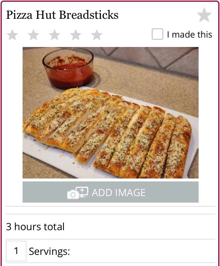 An image of sliced breadsticks topped with cheese and herbs, served with a small bowl of red dipping sauce, overlaid with…