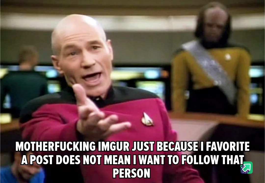 A man in a red Starfleet uniform points forward with an angry expression, overlaid with the text 'MOTHERFUCKING IMGUR JUST…