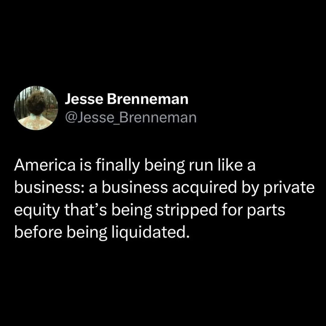 A screenshot of a tweet by Jesse Brenneman showing a person from behind in a forest, with white text overlaying the black…