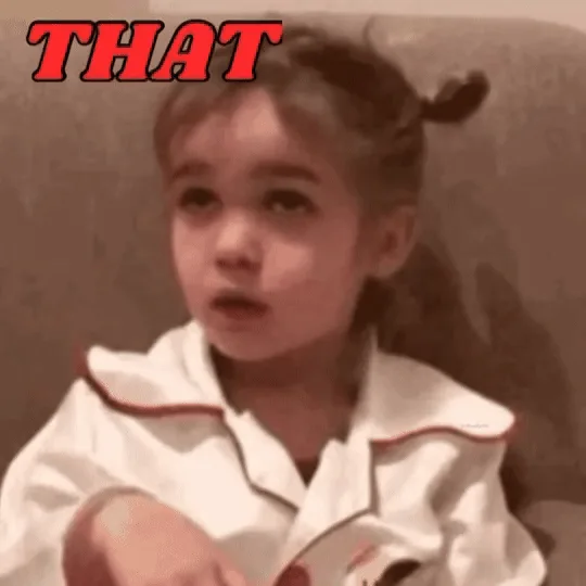 A six-panel grid shows a young girl in white pajamas with pigtails sitting on a couch, her expression shifting from neutral…