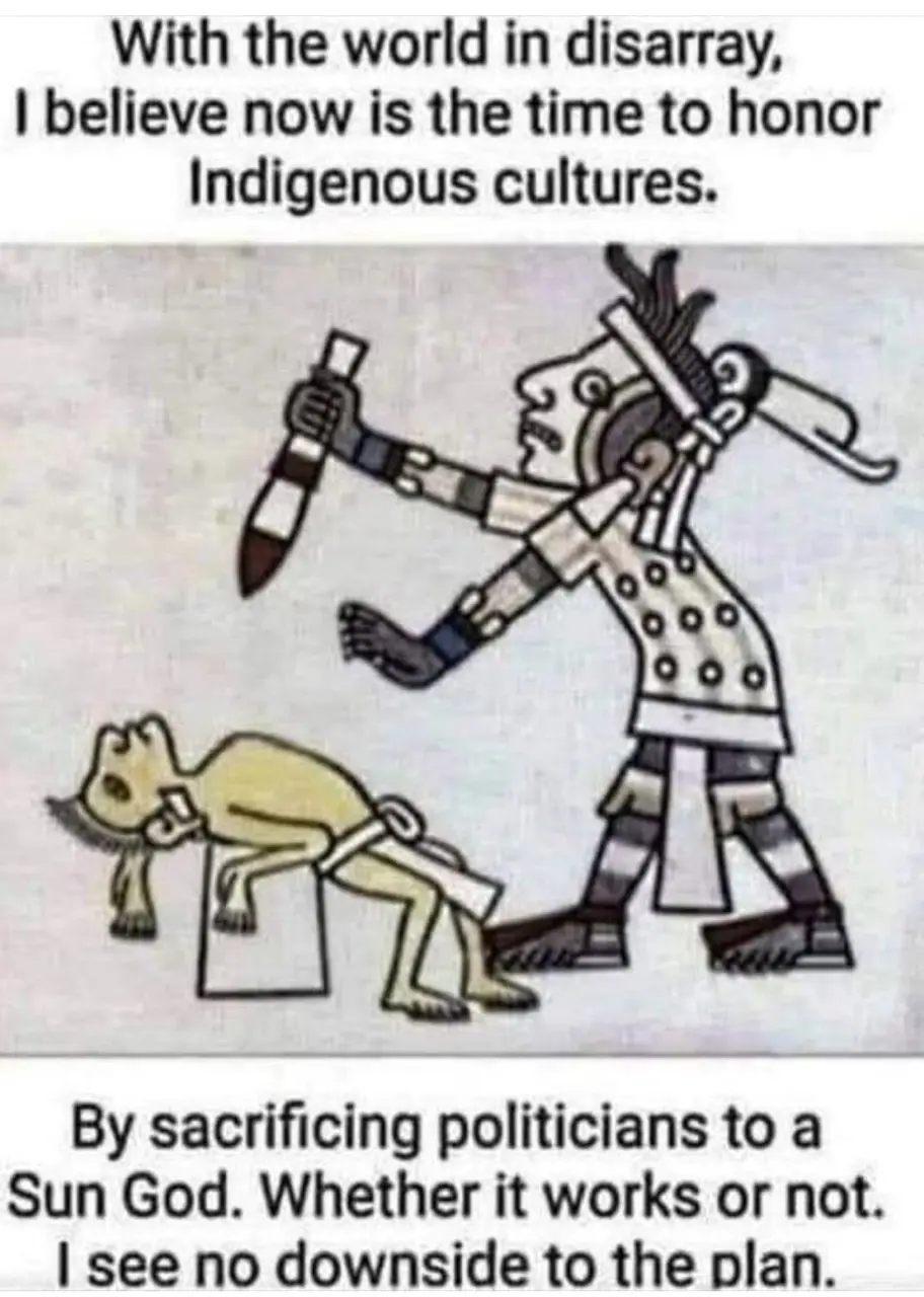 The image shows a stylized, ancient-looking illustration of a figure in ceremonial attire holding a knife over another…