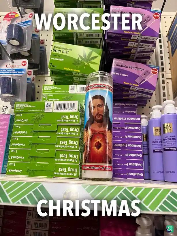 A store shelf displays green boxes of 'VeriQuick At Home Marijuana Drug Test' and purple boxes of 'VeriQuick Ovulation…