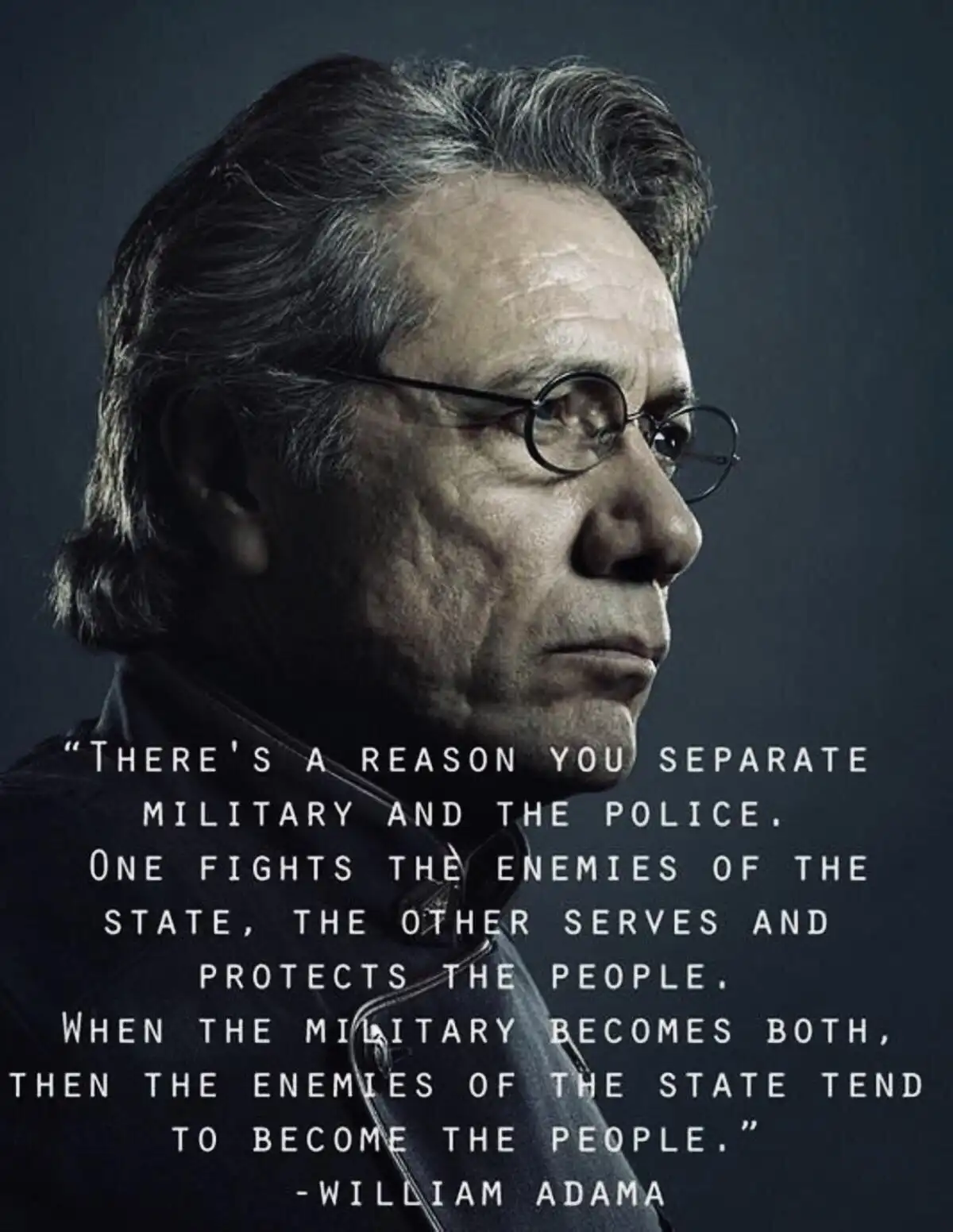 A dramatic, high-contrast portrait of actor Richard Dean Anderson as his character William Adama from 'Battlestar…