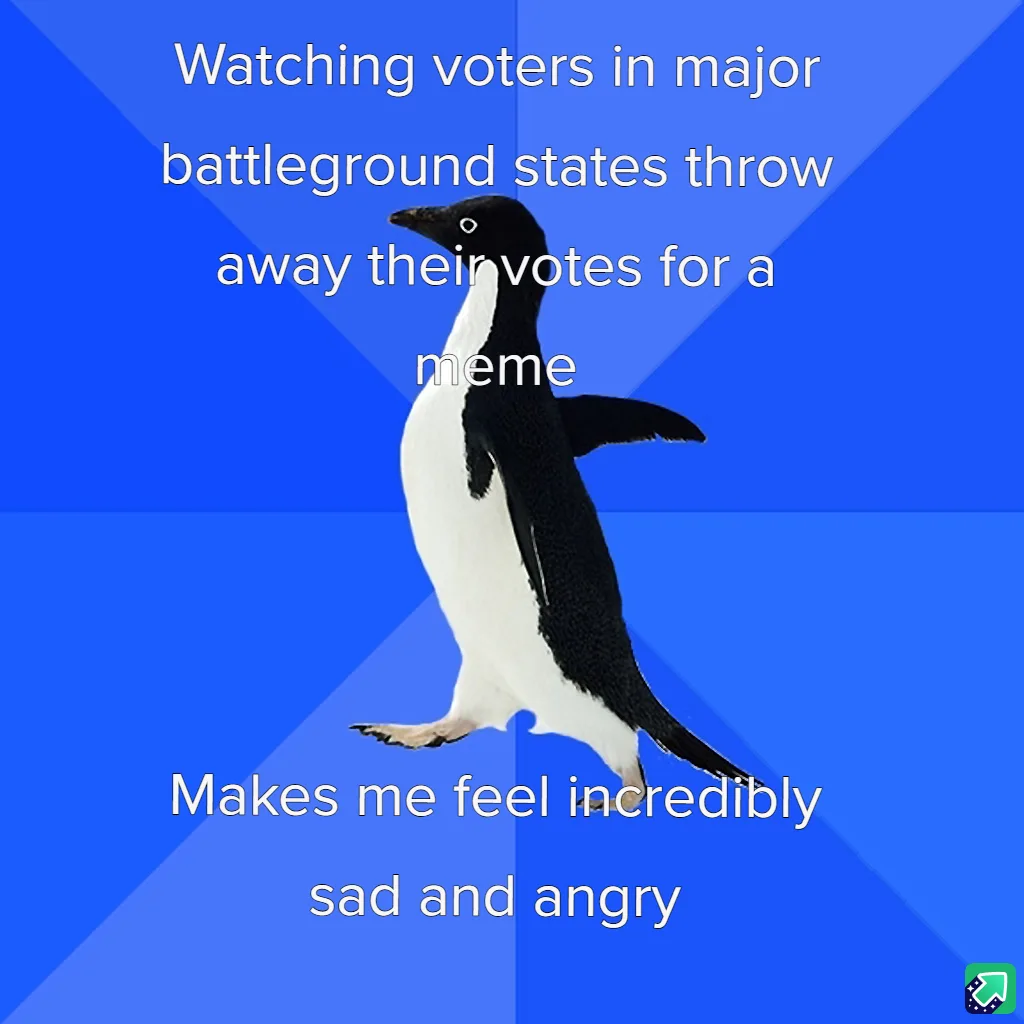 A penguin stands against a blue background with diagonal light blue stripes. White text is overlaid in two sections: the top…