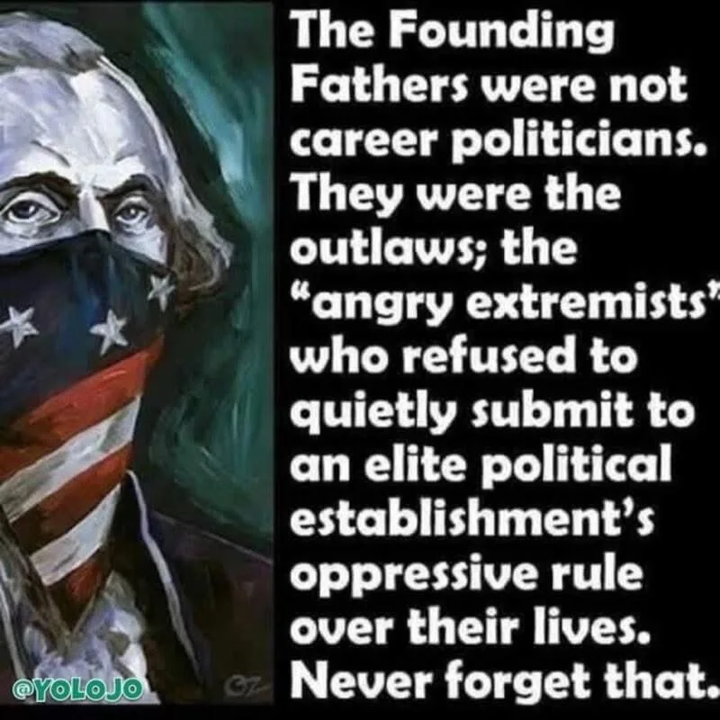 A stylized painting of George Washington with his face partially covered by an American flag patterned mask, juxtaposed with…