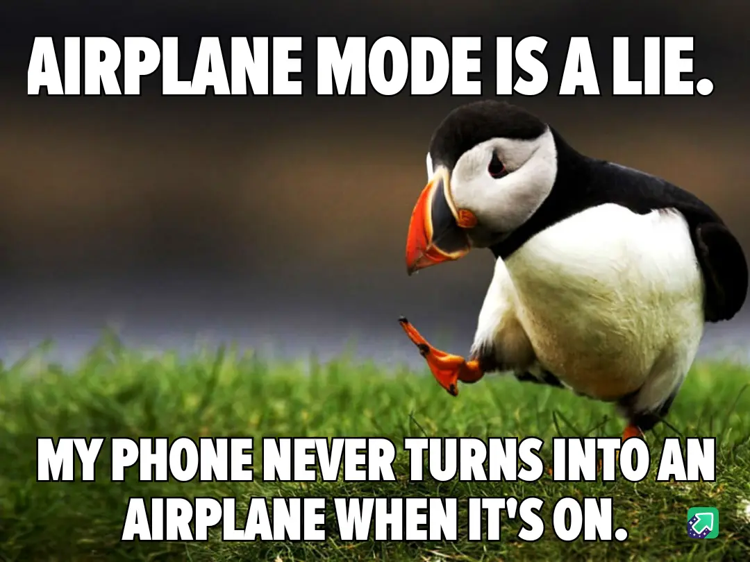 A penguin-like bird with black and white feathers and an orange beak and feet stands on green grass, looking down with a…