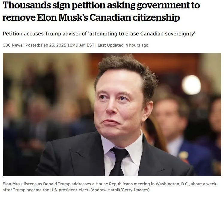 A news article screenshot shows a photo of Elon Musk looking pensive while wearing a black suit and tie. The headline reads…