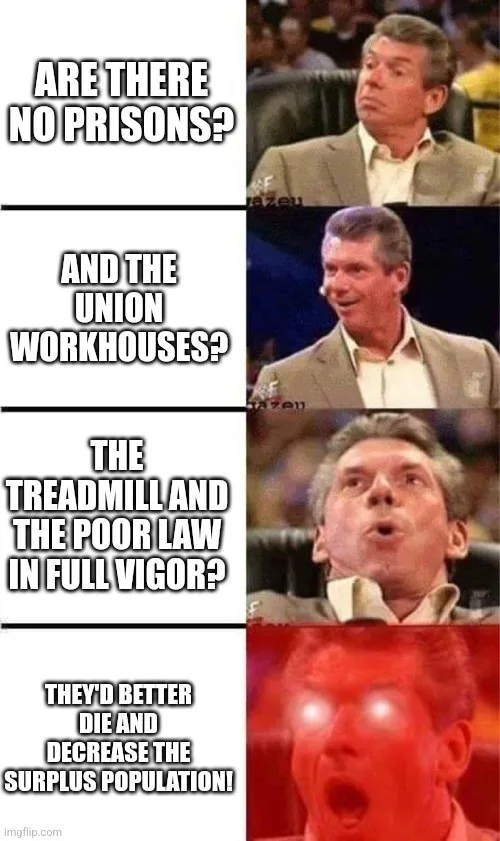 A four-panel meme featuring a man in a suit, likely a wrestling announcer, with escalating expressions of shock and outrage…