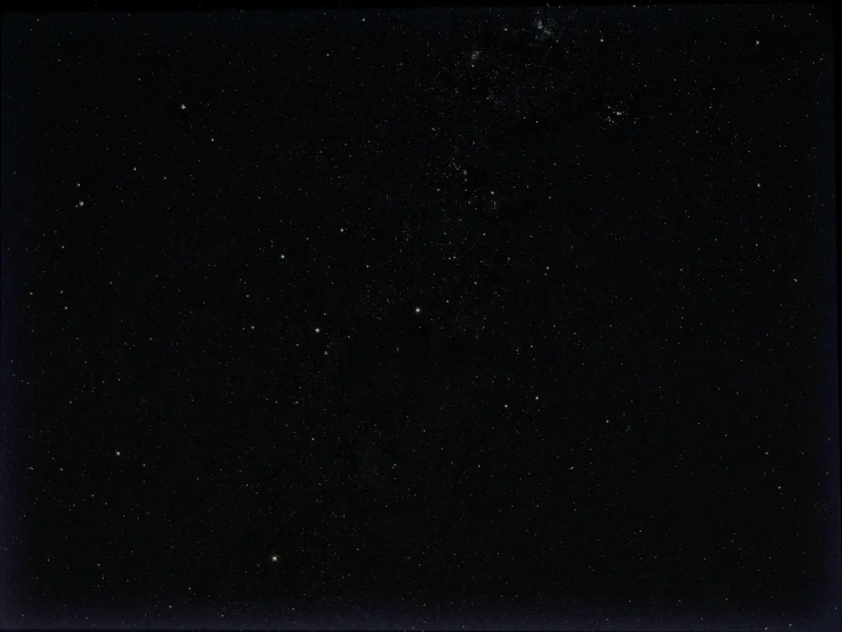 A dark night sky filled with countless stars and faint nebulae, with the overlaid text 'i saw a star' humorously implying…