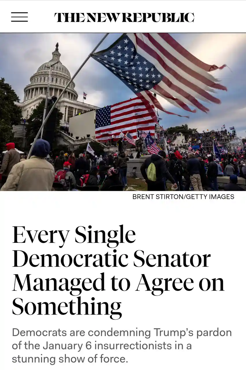 The image shows a large crowd gathered at the U.S. Capitol building, waving American flags, with the headline 'Every Single…
