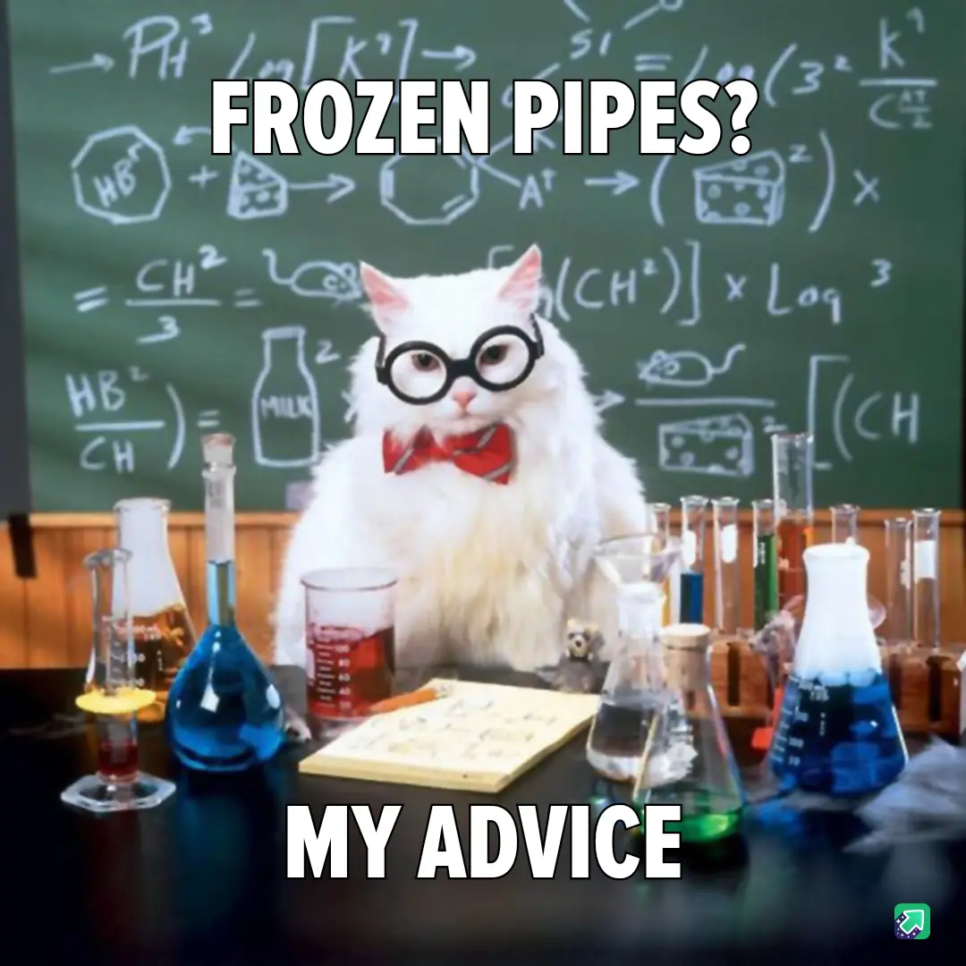 A white cat wearing large black-rimmed glasses and a red bow tie sits at a lab table surrounded by beakers and flasks filled…