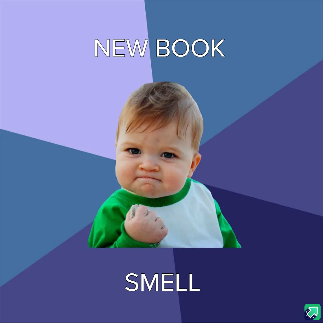 A baby with a scrunched face and clenched fist is centered on a geometric background of purple and blue. The text 'NEW BOOK'…