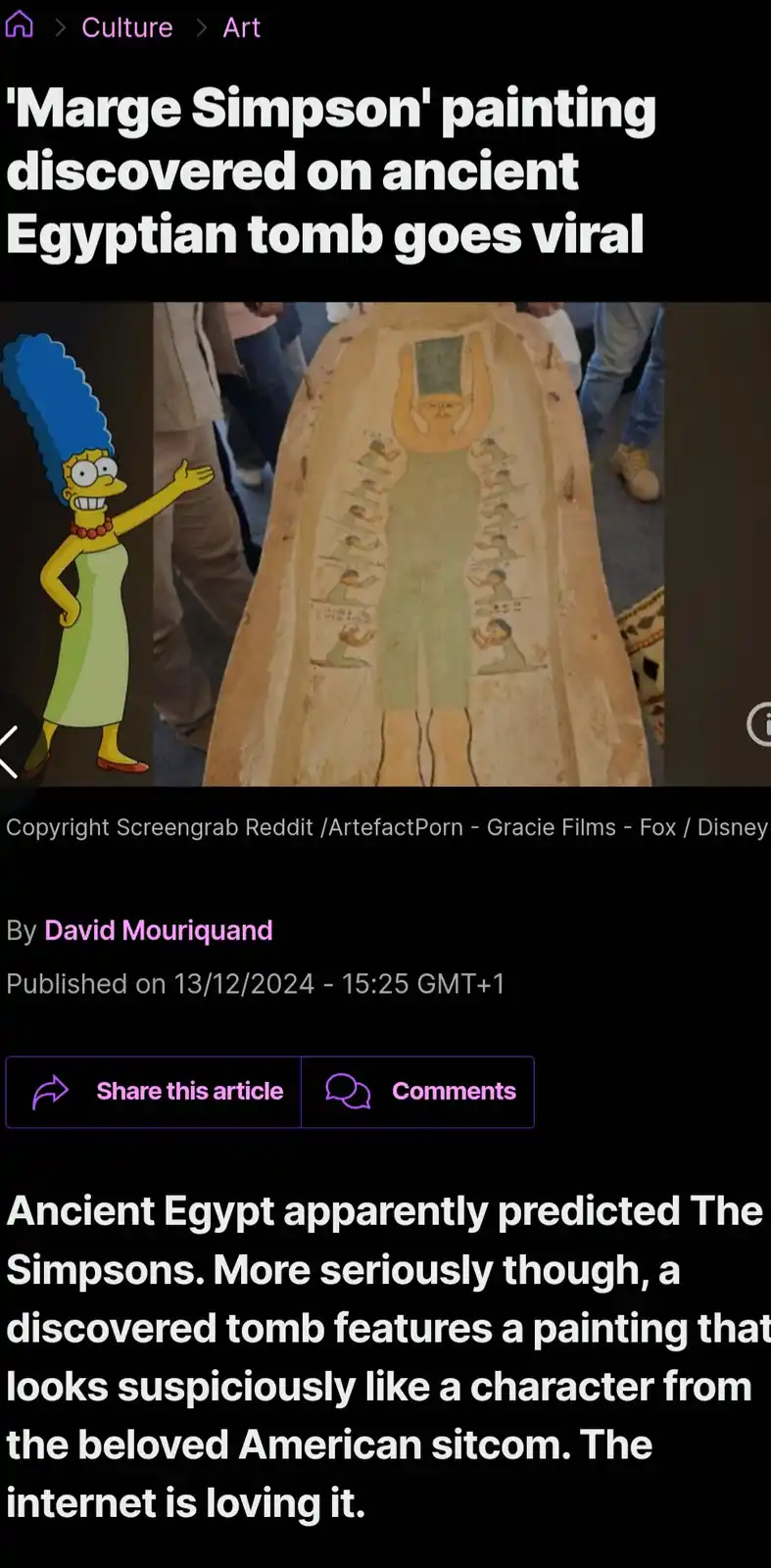 The image displays a side-by-side comparison: on the left, the animated character Marge Simpson with her iconic blue beehive…