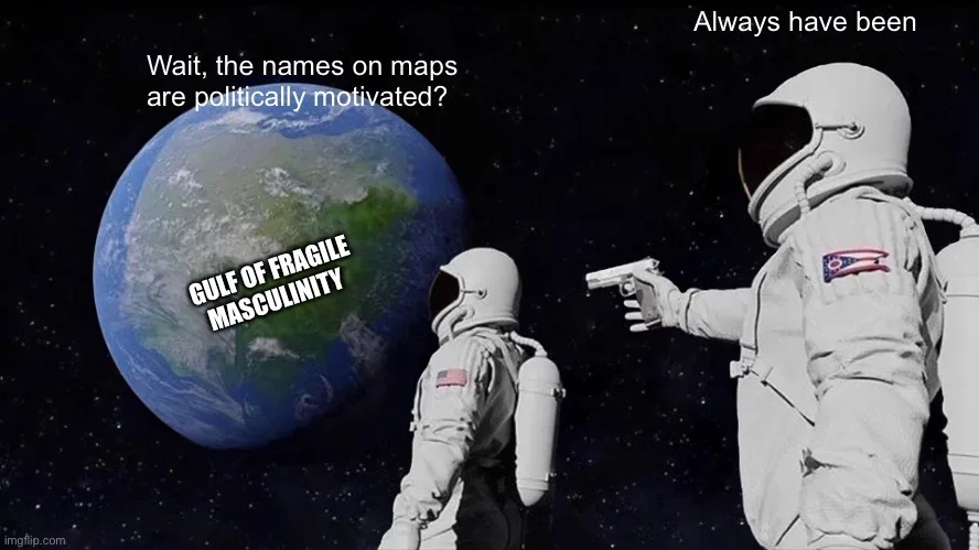 Two astronauts in space, one pointing a gun at the other, with Earth in the background. Text on the left reads 'Wait, the…