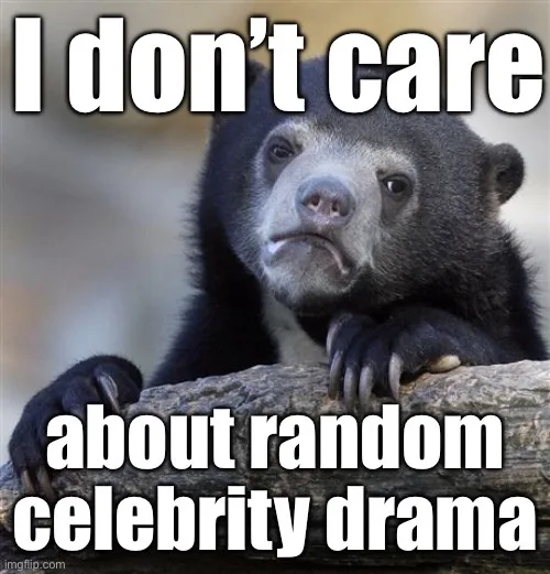 A black bear with a bored, unimpressed facial expression rests its paws on a log. Large white text overlays the image…