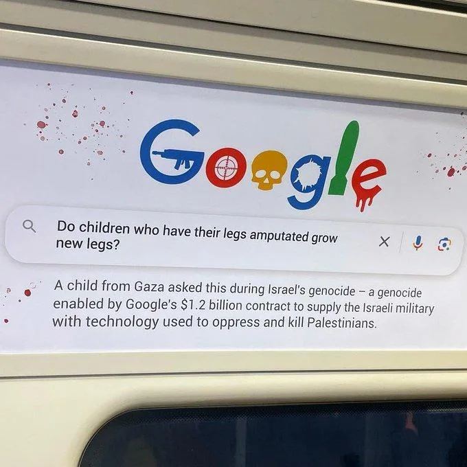 The image shows a Google search interface overlaid on what appears to be a public transport window. The Google logo is…