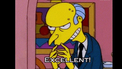The image shows a sequence of frames featuring the animated character Mr. Burns from The Simpsons, who is depicted with a…