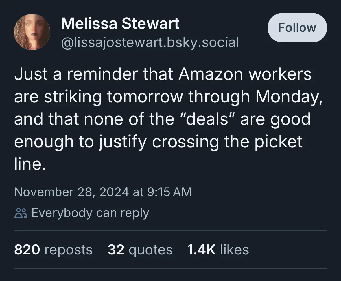 A screenshot of a social media post by Melissa Stewart (@lissajostewart.bsky.social) on a dark-themed platform. The post's…