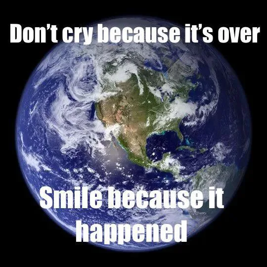 A view of planet Earth from space, showing North and South America, with white text overlaid in two lines: 'Don't cry…