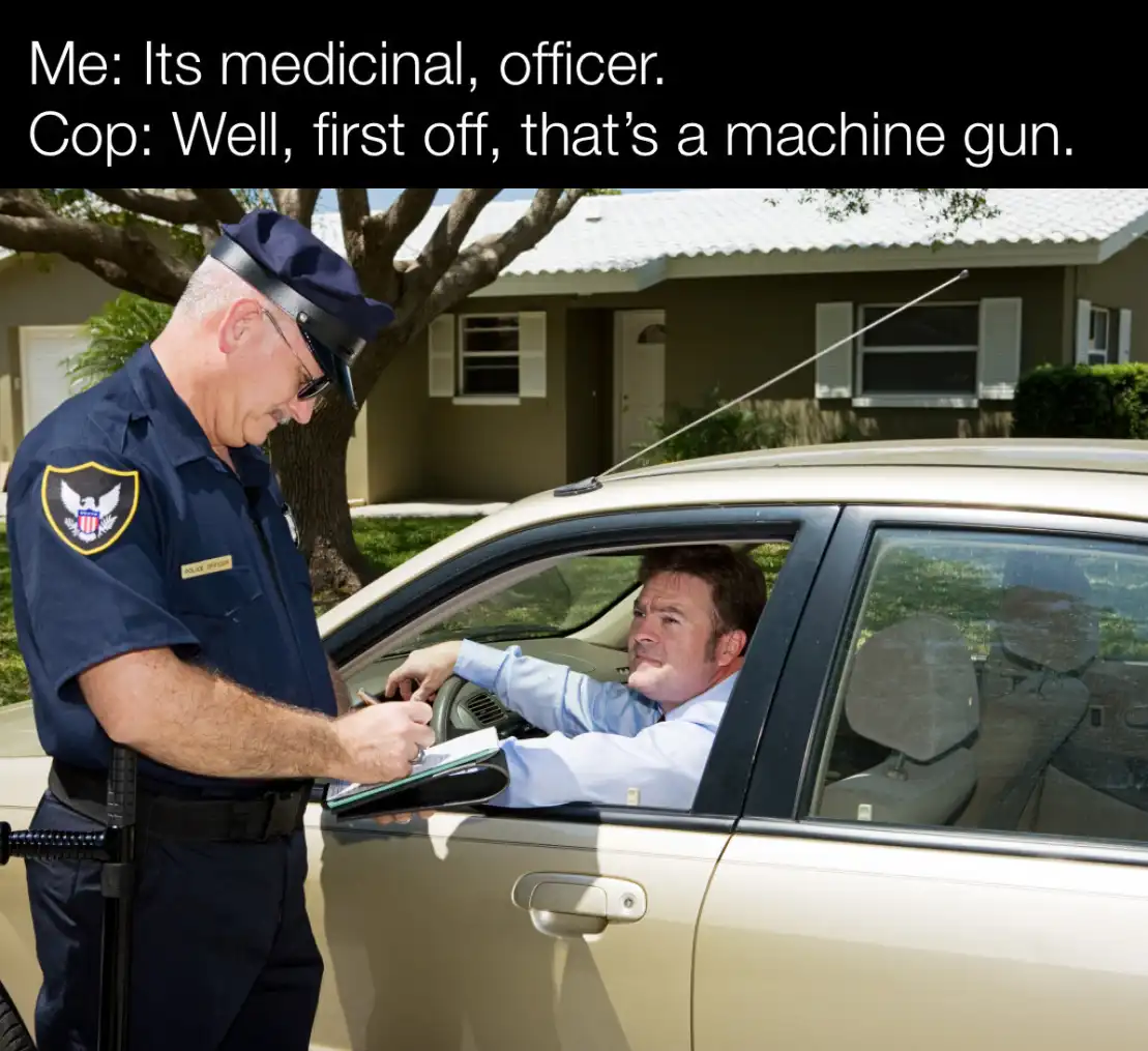 A police officer in a blue uniform is writing a ticket while standing next to a beige car. The driver, a man in a light blue…