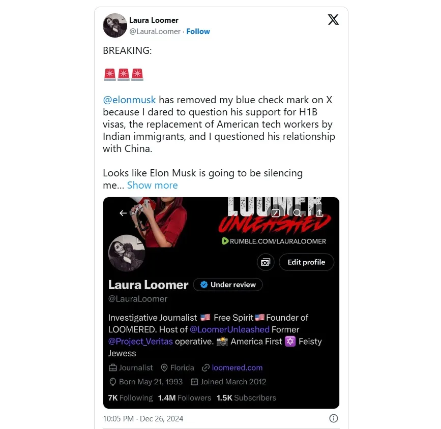 Laura Loomer Loses Her Blue Checkmark on Twitter