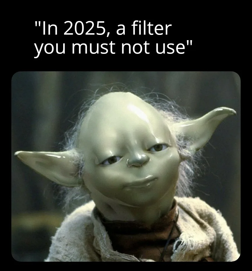 A close-up image of the fictional character Yoda from Star Wars, looking sternly at the viewer with a serious, warning…