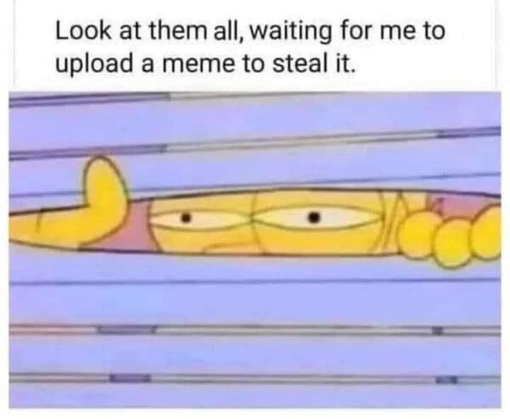 A cartoon character, resembling Homer Simpson, is shown peeking through horizontal blinds with a smug, self-satisfied…