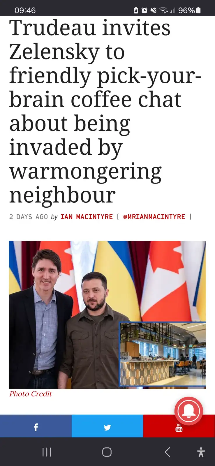 A screenshot of a fake news article shows a photo of Canadian Prime Minister Justin Trudeau and Ukrainian President…
