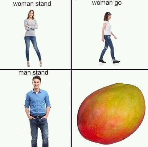 A four-panel image shows a woman standing with arms crossed, then walking away; a man standing with hands in pockets; and…
