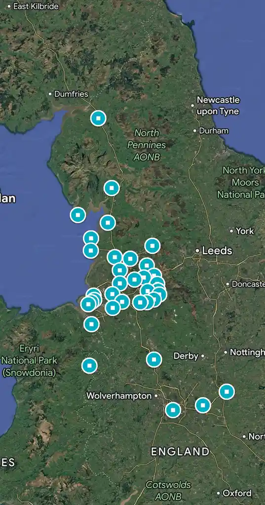 For my job, my colleagues and I have been stocktaking at various supermarkets nationwide. Here are all the places I've visited in the last six months while working around Manchester.