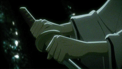A composite image from the anime Bleach showing a character in white robes holding a red object, standing in a red-lit…