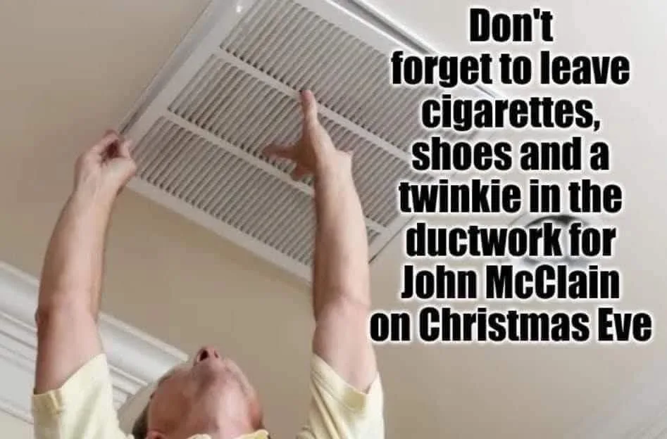 A person in a yellow shirt is reaching up to remove a white ceiling air vent. Overlaid text in bold black font reads: 'Don't…