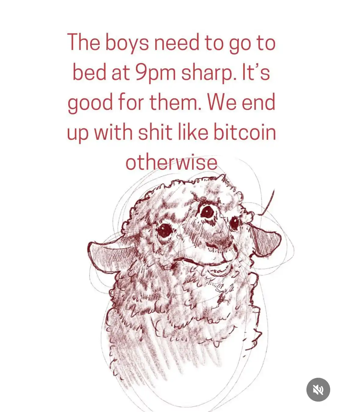A red ink sketch of a sheep's head with visible pencil outlines underneath. Red text above the sheep reads: 'The boys need…