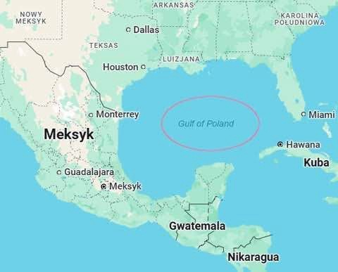 A map of North America and Central America with Polish names for locations like 'Meksyk' (Mexico) and 'Nowy Meksyk' (New…