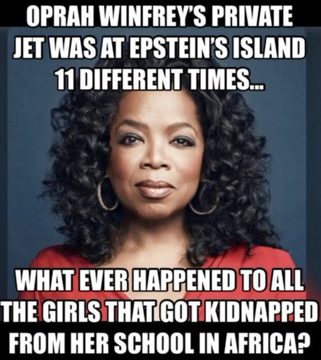 The image features a portrait of Oprah Winfrey with dark curly hair and hoop earrings, wearing a red top against a plain…