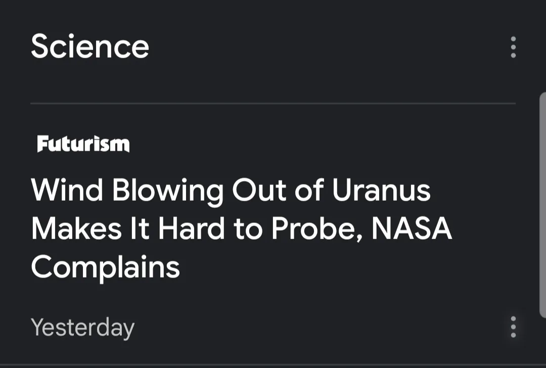 A screenshot of a news feed interface shows a 'Science' section with an article from 'Futurism' titled 'Wind Blowing Out of…