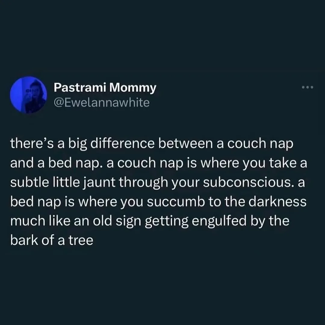 A screenshot of a tweet from 'Pastrami Mommy' (@Ewelannawhite) on a dark background, featuring white text that humorously…