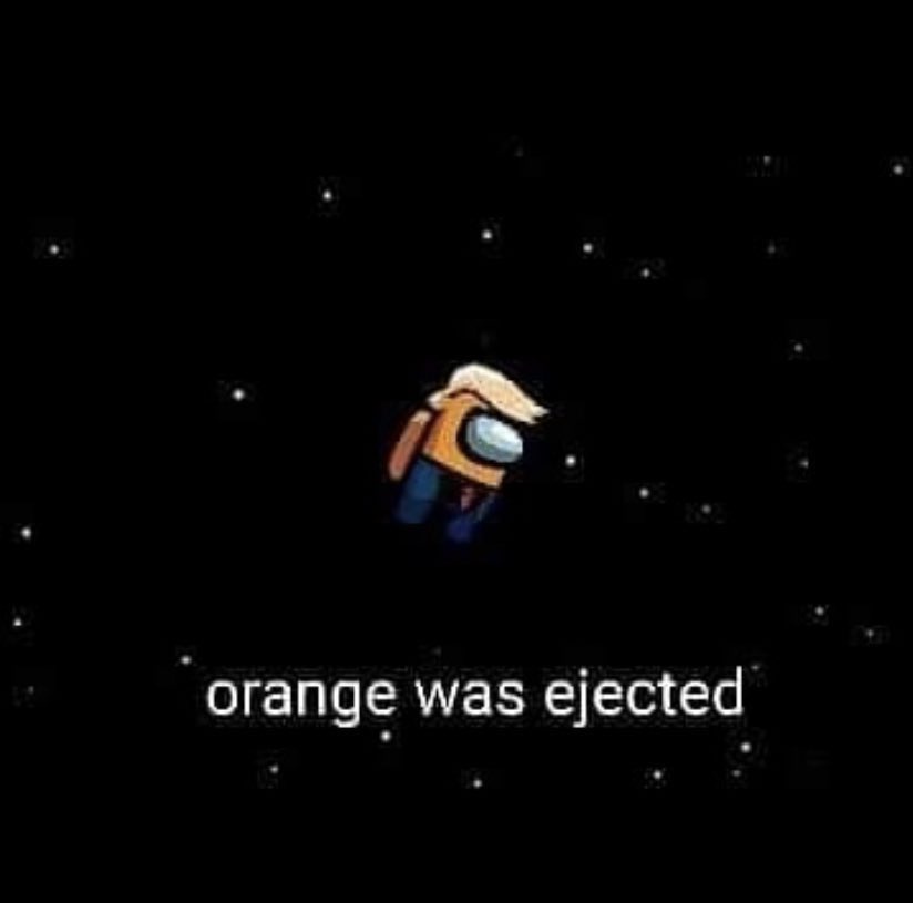 A pixelated astronaut character with a distinctive orange suit and blonde hair floats alone in a starry black void. White…
