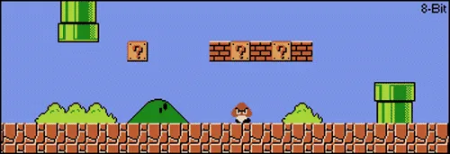 The image displays four side-by-side 8-bit video game screenshots from Super Mario Bros., showing Mario in different levels…