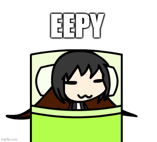 A cartoon character with short black hair and a mustache is shown sleeping in bed under a green blanket, with the word…