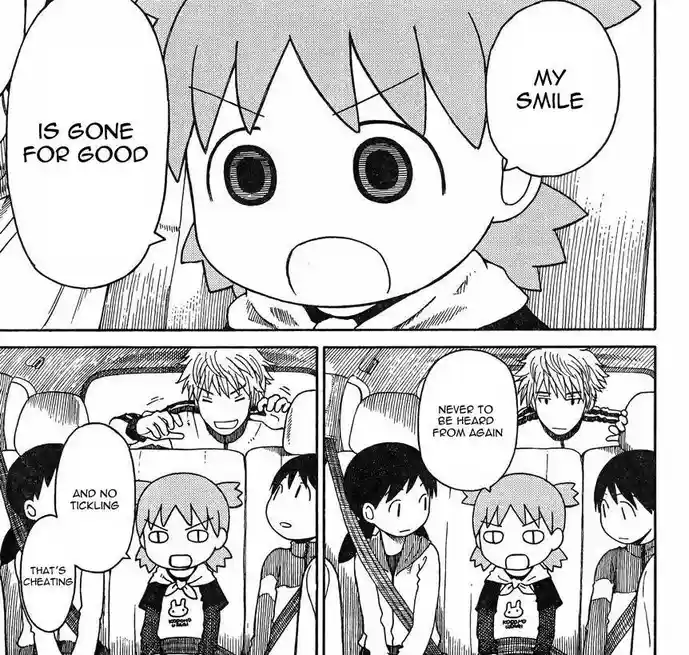 A manga panel shows a young girl with a shocked expression, declaring 'MY SMILE IS GONE FOR GOOD' while sitting in a car. In…