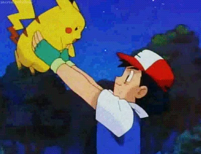 The image shows a three-panel sequence from the Pokémon anime. In the first panel, Ash Ketchum holds Pikachu close. In the…