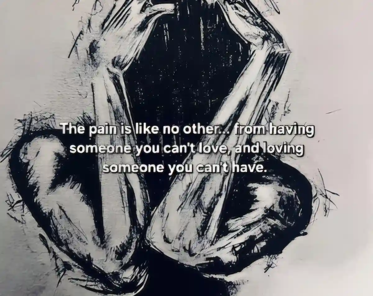 A black-and-white abstract painting depicts a distorted, screaming human face with exaggerated, contorted features. Overlaid…