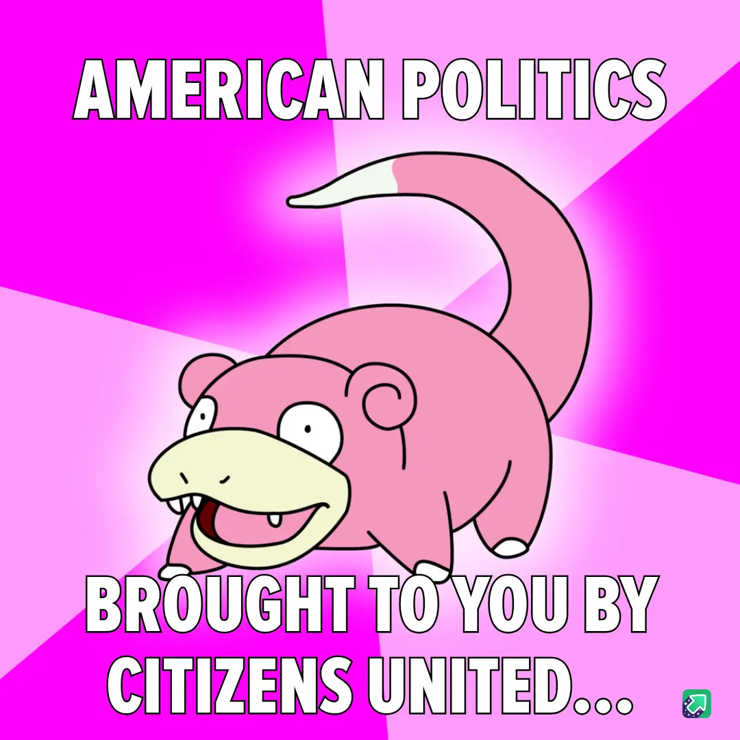 A pink cartoon Pokémon named Slowpoke is shown against a bright pink and magenta background with radiating lines. The text…