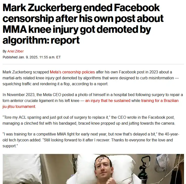 Sure, Zuck totally lifted censorship because he just couldn't go viral!